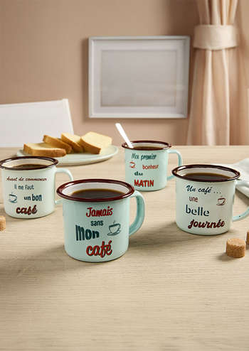4 Tasses émaillées avec messages café