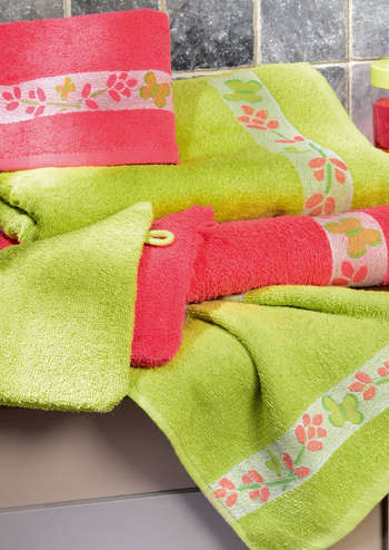 Parure éponge 6 pièces rose et verte